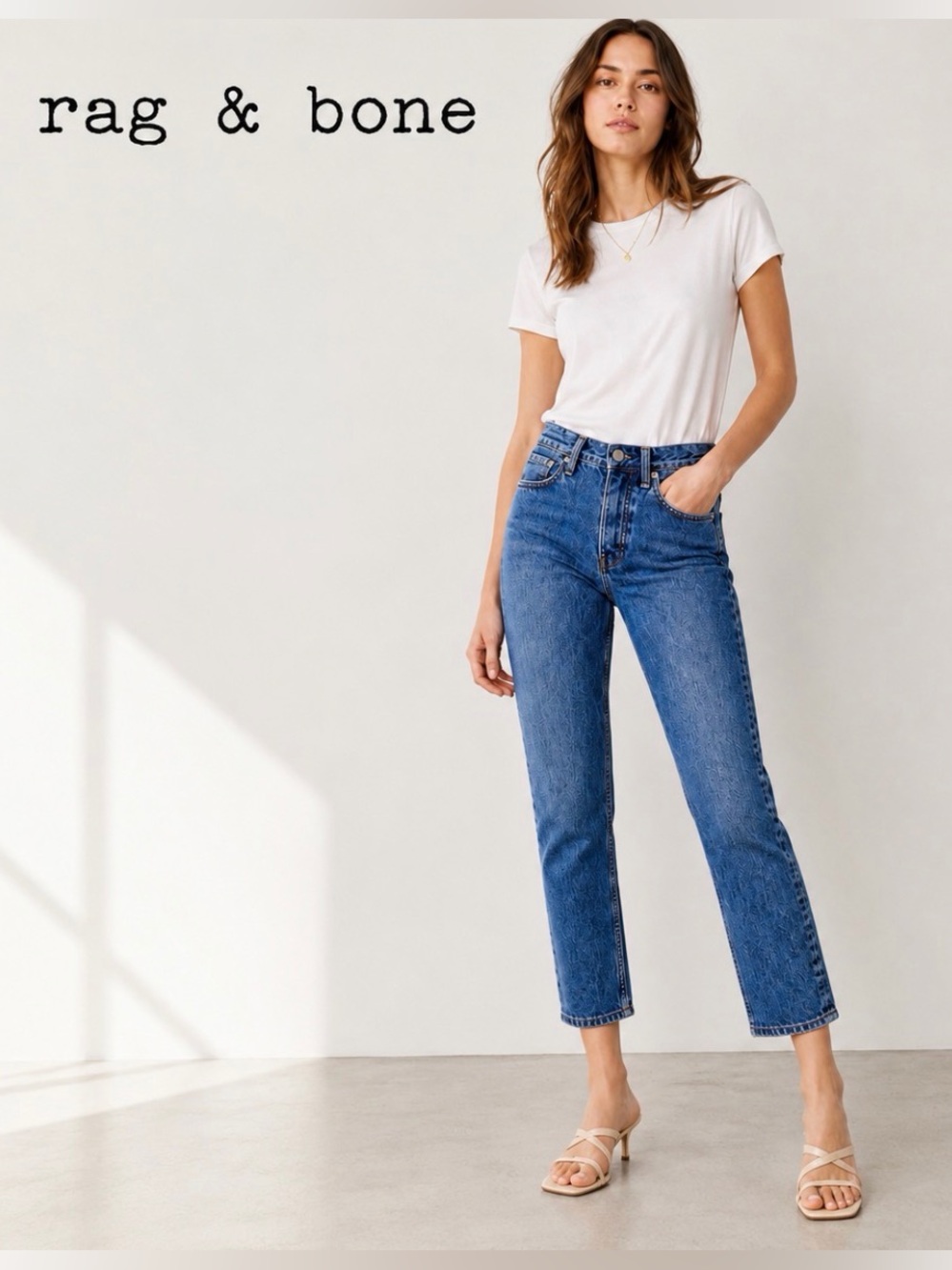 Rag & Bone Maya High Rise Ankle Slim Jean Womens 27 Blue Straight Leg Button Fly